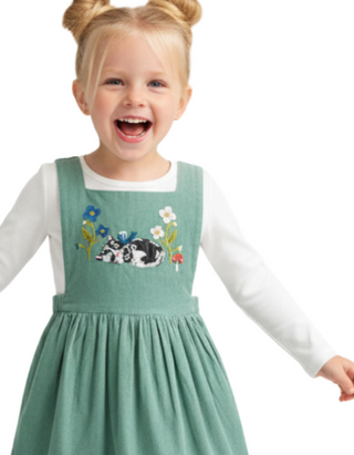 Mini Boden Girls' Cord Applique Pinafore Dress in Green