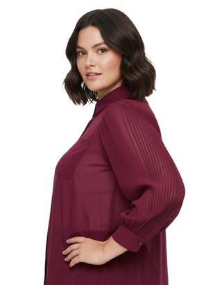 Women's Plus Size Long Pleat Sleeve Shirt in Berry Purple