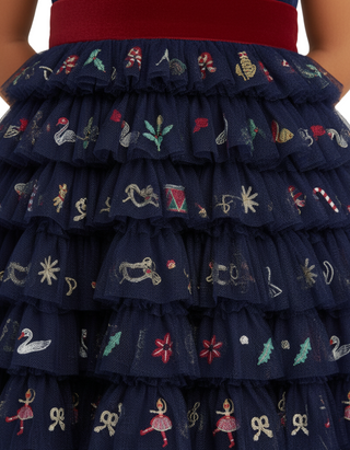 Mini Boden Girl's Embroidered Tulle Dress in Navy Christmas Dress