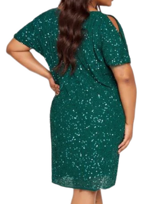 Women's Sequin Hand Embellished Cape Dress in Forest Green