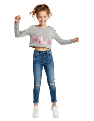 FILA Girl's Cropped Camiseta Metallic Algorithm T-shirt in Grey Marl