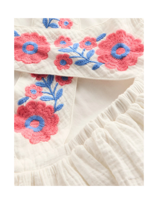 Mioni Boden Girls' Harper Cross-Back Embroidered Dress in White