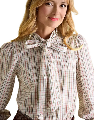 Women's Gingham Everly Tie Neck Blouse in Multi Check