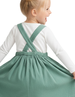 Mini Boden Girls' Cord Applique Pinafore Dress in Green