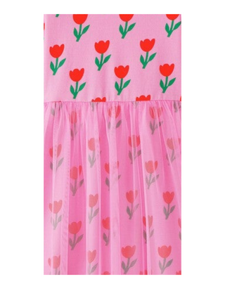 Girls' Print Tulle Skater Dress in Tulips On Fondant Pink