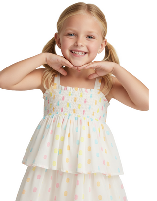 Billieblush Girls' Sleeveless Multi/Spotted Layered Dress in Ivory (Imperfect)
