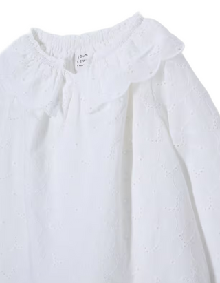 John Lewis Girls' Broderie Ruffle Collar Top in White