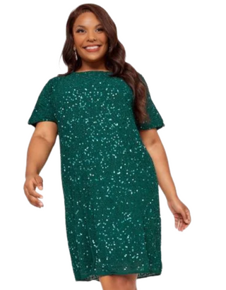 Women's Sequin Hand Embellished Cape Dress in Forest Green