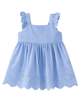 Baby Flutter Eyelet Dress in Storm Blue