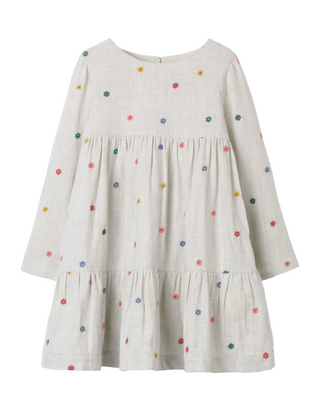 Mini Boden Girls' Tiered Floral Embroidered Dress in Oatmeal
