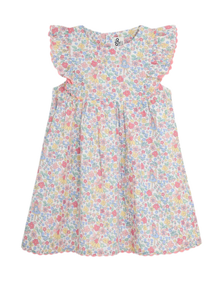 JoJo Maman Bebe Girls' Ditsy Fairy Scalloped Trim Summer Dress in Pink Mlt