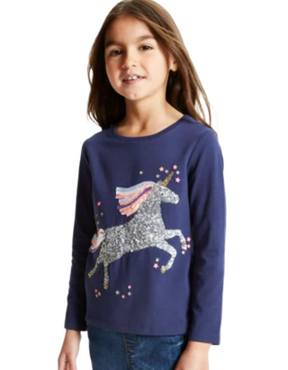 John Lewis Girl's Unicorn Stretch T-Shirt in Peacoat Navy