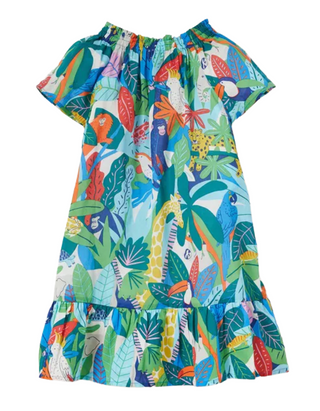 Mini Boden Girls' Safari Printed Smocked Kaftan Dress in Multicolour