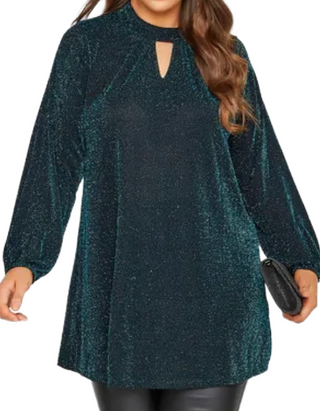 Women's Plus SIze Glitter Cut Out Swing Top -  Black & Blue