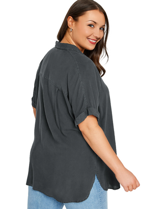 Women's Plus Size Short Sleeve Chambray Shirt in Washed Black (Imperfect)
