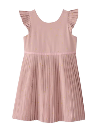 Girls' Pleated Skirt Dress in Gold Shine On Clay Pink