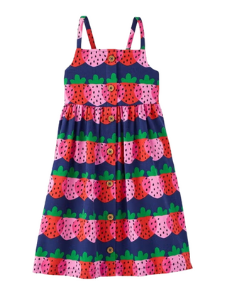 Girls Printed Midi Sun Dress in Dreamy Berries