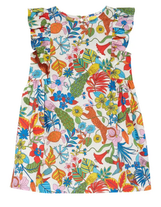 Mini Boden Girls' Floral Ruffle Cotton Dress In Mini Multi Jungle