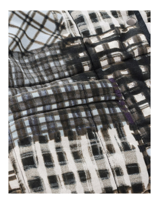 Women's Check Print Quilted Popper Front Jacket in Indigo Blue/Navy Patchwork