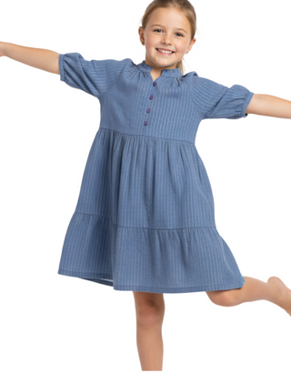 John Lewis & Partners Girl's Sparkly Stripe Tiered Dress in Blue