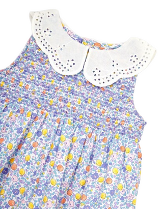 JoJo Maman Girls' Orange & Lemon Ditsy Floral Collar Smocked Dress in  Lilac
