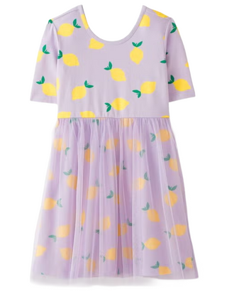 Girls' Print Tulle Skater Dress in Lemon Squeeze