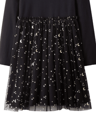 Girls' Soft Tulle Halloween Printed Dress In Black Stars