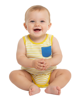 Baby Boden Kids Stripy Romper in Butter Yellow