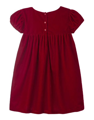 The Little White Company Snowflake-Embroidered Smocked Velvet Dress in Red