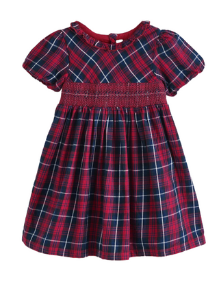 Jojo Maman Girls' Christmas Gingham Tartan Party Dress in Red Mix