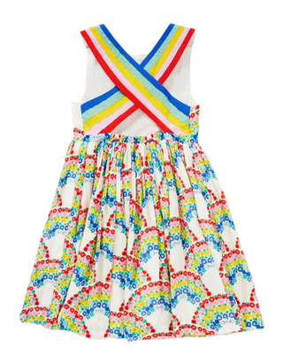 Mini Boden Girls' Cross-Back Dress in Multi Floral Rianbows.