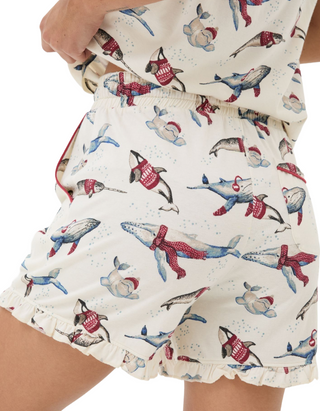 Girl's Wilson Whale Pyjama Shorts (ONLY) in White
