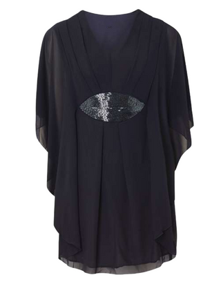 Women's Hand Embellished Waist Cape Top in Black (Imperfect)