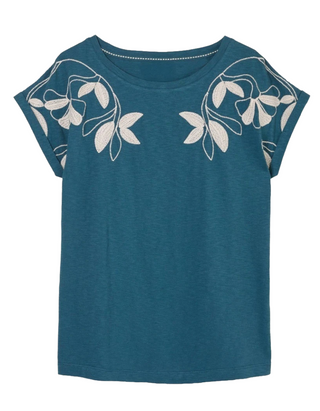 Women's Ivy Short Sleeve Embroidered T-Shirt in Teal Blue (Imperfect)