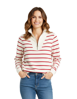 Women's Long Sleeve Striped Tideline Sweatshirt in Amaranthe Chalk Rudder (Imperfect)