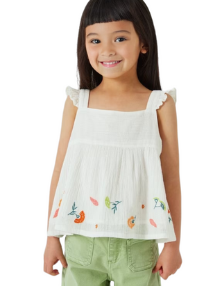 John Lewis Girls' Metallic Thread Embroidered Woven Top in White