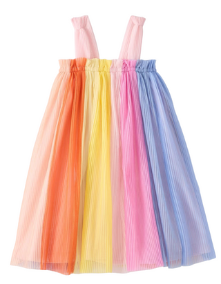 Girls' Sleeveless Tulle Paneled Dress in Multi Rainbow