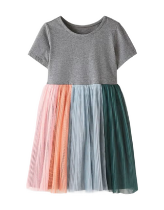 Girls' Soft Tulle Rainbow Dress In Grey Multi