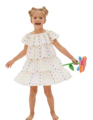 Mini Boden Girls' Wing Sleeve Dress in Ivory/Multi Spot
