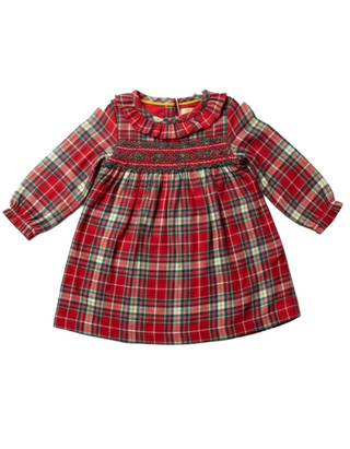 Baby Boden Girls' Woven Check Smocked Dress in Red Mix