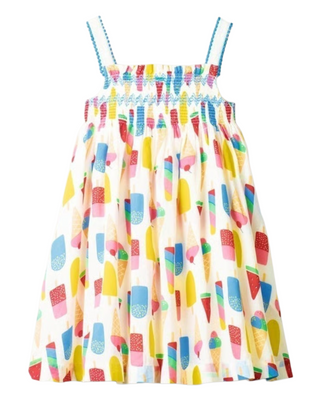 Mini Boden Girls' Smocked Trim Printed Dress in Multi Lollies