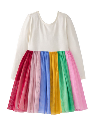 Girls' Long Sleeve Tulle Rainbow Dress in Multicolour