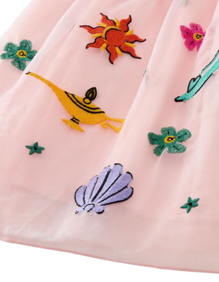 Girls' Disney Princess Long Sleeve Embroidered Tulle Dress - Pink