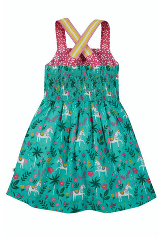 Frugi Girl's Essie Reversible Dress in Aqua Indian Horse