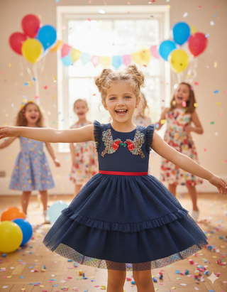 Mini Boden Girls' Festive Embellished Tulle Party Dress in Blue