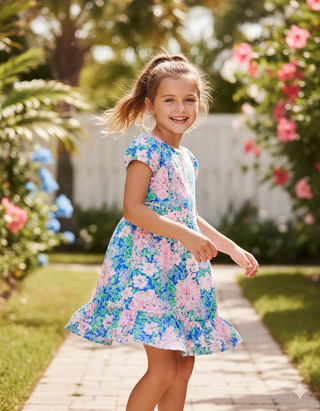 Lilly Pulitzer Girls' Floral Alexandra Dress in Multi Spring Blue
