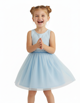Mini Boden Girls' Jersey Tulle Mix Dress in Sky Blue