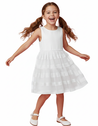 OVS Girl's Chenille Stripe Detail Tulle Skirt Dress in White