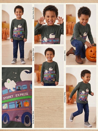 Mini boden Boys grey lift the flap Halloween t shirt long sleeve