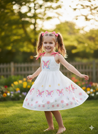 Mini Boden Girls' Broderie Butterflies Dress in Ivory/Mlt